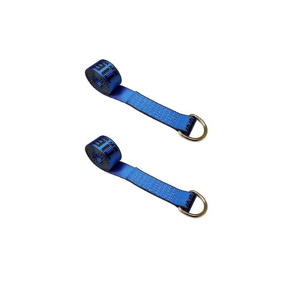 2" x 10' Lasso Strap w/ D Ring Auto Tie Down Wheel Lift Tow Truck Trailer, 2PK
